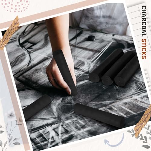 Gueevin 10 Pcs Jumbo Willow Charcoal Sticks 0.79-0.94 Inch Large Soft Willow Charcoal Chunky Drawing for Sketching Artist Back to School Supplies, Black