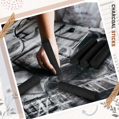 Gueevin 10 Pcs Jumbo Willow Charcoal Sticks 0.79-0.94 Inch Large Soft Willow Charcoal Chunky Drawing for Sketching Artist Back to School Supplies, Black