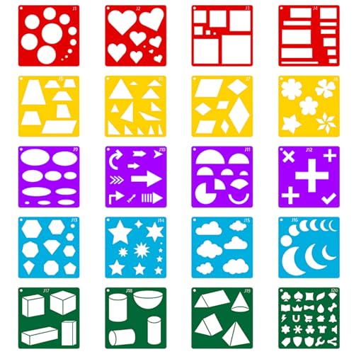 20 Pcs Geometric Stencils, Plastic Shape Drawing Templates Set Simple Tracing Stencil Colorful Reusable Art Craft Stencils for Classroom Drawing DIY Craft DIY Painting