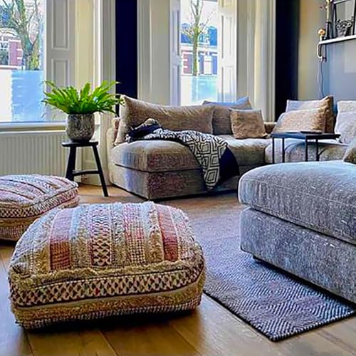 Mandala Life ART Bohemian Floor Cushion Cover - Pure Wool and Cotton Mix - 24x24x8 inches -Filler not Included - Artisan Hand Embroidery Patch Work - Boho Chic Luxury Moroccan Pouf Cover - color: Jaipur