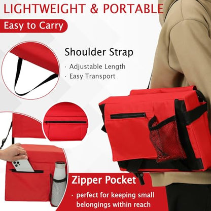 2pcs Stadium Seat for Bleachers with Back Support，Portable Bleacher Chairs with Back and Cushion，Includes Shoulder Strap and Cup Holder - color: Red,2 Pack