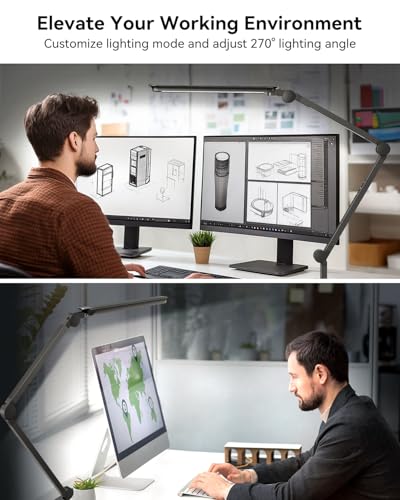 LED Desk Lamp with Clamp, Architect Desk Lamp with Remote, Flexible Swing Arm Desk Light with Dual LED Light, Stepless Dimming, 5 Color Mode & 4 Brightness for Sewing Painting Drafting Crafting - color: Dual Light