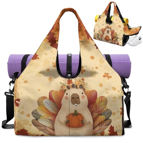 Gym Bag with Yoga Mat Holder Large Tote Bag With Multi Pockets for Women Men Dry Wet Separated Pocket Carryall Yoga Tote Bag for Pilates Travel Workout Office - color: Halloween yellow