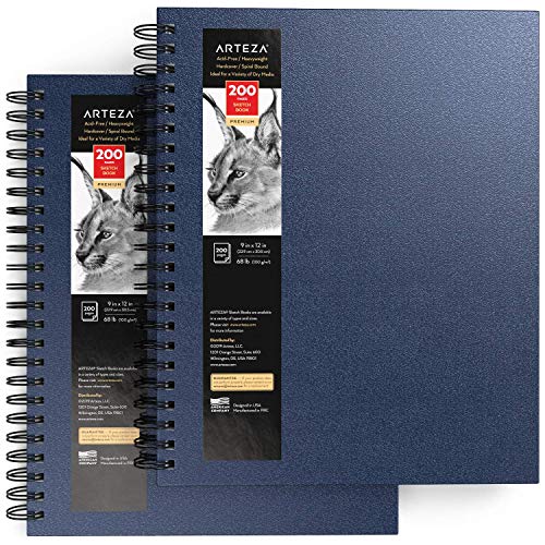 ARTEZA Spiral Sketch Book 9x12 Drawing Pad 2 pack 100 Sheets Sketch Pads for Drawing for Adults & Teens - color: Blue, size: 2 Pack