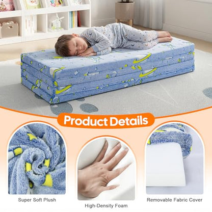 MeMoreCool Kids Floor Mattress, 48x72 Inch Foldable Play Mat, Rocket - color: Denim Rocket
