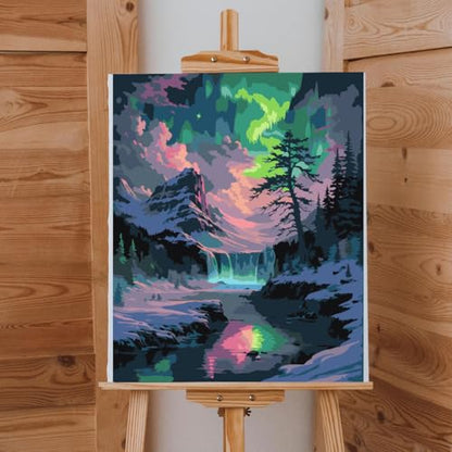 Lovepefe Snow Mountain Paint By Numbers Kit for Adults Beginner Waterfall Adult Paint By Number Kits On Canvas Mountain Oil Painting Kit for Adults Kits for Gift Home Wall Decor 16x20 Inch
