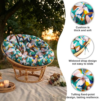 47" Round Tufted Floor Cushion, Thick Meditation Papasan with Ties - color: White Pink Flower