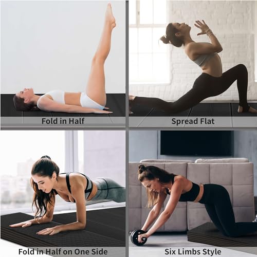 Extra Wide & Large Foldable Yoga Mat, 72" x 48", 6mm/8mm Thick - color: Black, size: 48" x 72" x 1/4"
