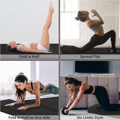 Extra Wide & Large Foldable Yoga Mat, 72" x 48", 6mm/8mm Thick - color: Black, size: 48" x 72" x 1/3"