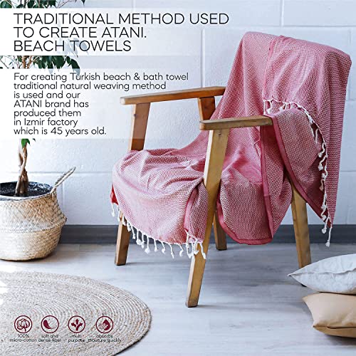 ATANI Turkish Beach Towel, Converts to a Bag, Oversized 100% Cotton Bath Towels Lightweight Quick-Dry Beach Blanket for Travel, Picnic, Camping, Yoga and Pool (Red + Bag, 35 inc x 69 inc) - color: Red + Bag, size: 35 inc x 69 inc