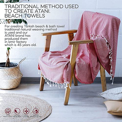 ATANI Turkish Beach Towel, Converts to a Bag, Oversized 100% Cotton Bath Towels Lightweight Quick-Dry Beach Blanket for Travel, Picnic, Camping, Yoga and Pool (Red + Bag, 35 inc x 69 inc) - color: Red + Bag, size: 35 inc x 69 inc
