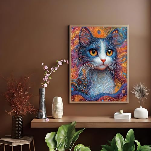 Shouruihua Diamond Painting Kits for Adults, Funny Cat Diamond Art Kit | Abstract Cat, Gem Art, Diamond Dotz Kits, Animal Diamond Dots, Full Round Drill Diamond Painting Kits for Adults, 11.8x15.7in - color: Animal(Funny Cat-2)