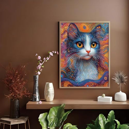 Shouruihua Diamond Painting Kits for Adults, Funny Cat Diamond Art Kit | Abstract Cat, Gem Art, Diamond Dotz Kits, Animal Diamond Dots, Full Round Drill Diamond Painting Kits for Adults, 11.8x15.7in - color: Animal(Funny Cat-2)
