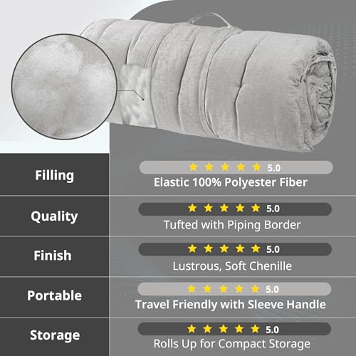 Intelligent Design Foldable Lightweight Lounge Floor Pillow 27" x 74" Grey | Edelia Poly Chenille Soft Sheen Cushion, Tufted Seat for Meditation, Game Playing, Yoga, Reading with Travel Wrap - color: Gray