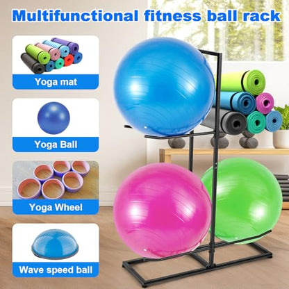 Blulu Exercise Ball Holder, Stability Ball Rack, Exercise Ball Storage Racks Suitable for Yoga Ball Stability Ball Yoga Mats Home and Commercial Gym