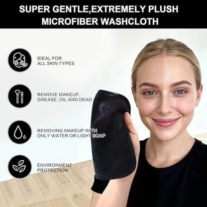 SINLAND Microfiber Facial Cloths Fast Drying Washcloth 8inch x 8inch Absorbent Face Wash Cloth Soft Makeup Remover Cloths - color: Black(8x8inch), size: 1 Count (Pack of 6)