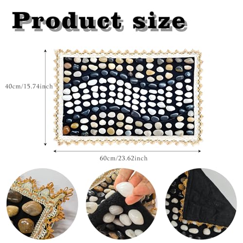 Reflexology Foot Mat, Acupressure Massage Pad with Cobblestones for Feet | Natural cobblestone foot massager mat with flexible base & lace border. Stimulates acupoints for pain relief & relaxation - color: Pebble-pathway