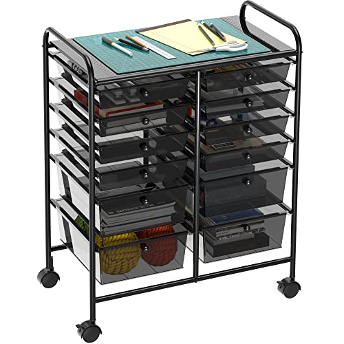 Simple Houseware 12 Drawers Rolling Utility Cart Organizer, Black | 2-Column, 32" Height, Lockable Wheels, for School, Office, Art Craft, and Paper Storage - color: Black, size: 12 Drawers