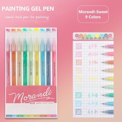 Gel Pens with 0.6mm Fine Point, 9 Colors Acrylic Drawing Gel Pen | Smooth Writing Pen Set for Journaling, Morandi Sweet Series, Drawing Pencils for Adult Coloring Books - color: Morandi-Sweet