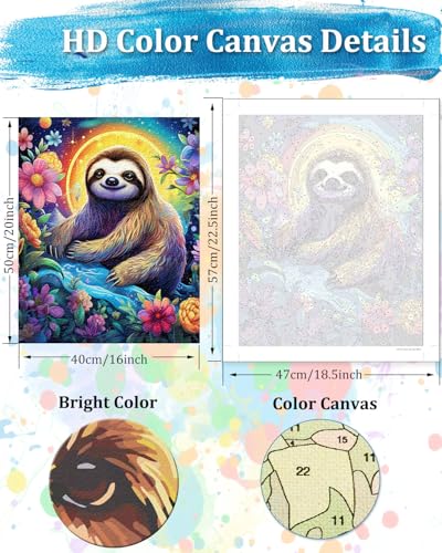 TOCARE Sloth Paint by Numbers Kit for Adults, Sloth Paint by Number Canvas Kit for Kid, Acrylic Adults' Paint-by-Number Kits for Animals Lovers 16x20inch (Without Framed) - color: TC-OPC-348