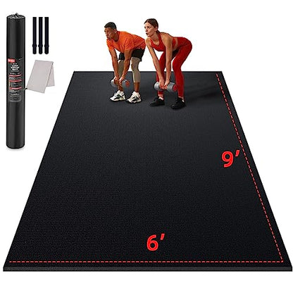 GymCope Large Exercise Mat for Home Workouts, 12x6/10x6/9x6/8x6/7x5/6x4 ft - color: 9'*6'Black