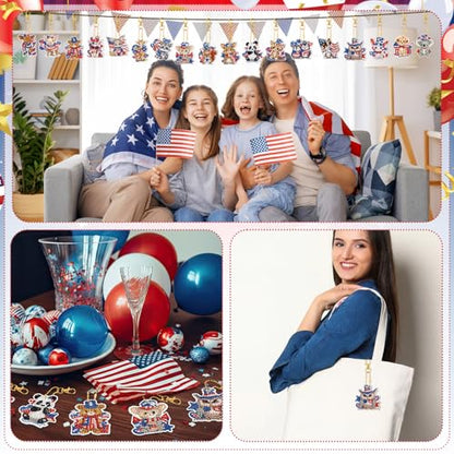 WILLBOND 30 Pcs 4th of July Animals Diamond Art Keychain Kits for Adults Independence Day Patriotic Diamond Painting Keyring Double Sided American Flag Red White Blue Hanging Ornaments for DIY Crafts - color: 4th of July