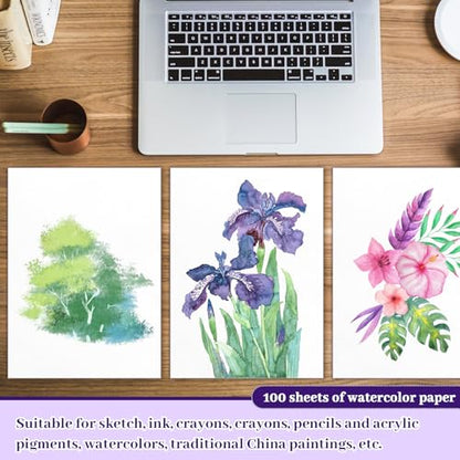100Sheets Newbested White Watercolor Paper Cold Press Cut Bulk Pack for Beginning Artists or Students. (10 x 7 Inch)