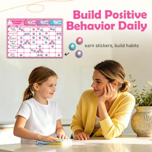 Magnetic Reward Chart for Kids, Customizable Dry Erase Weekly Chore Chart - size: 3 Kids-Unicorns