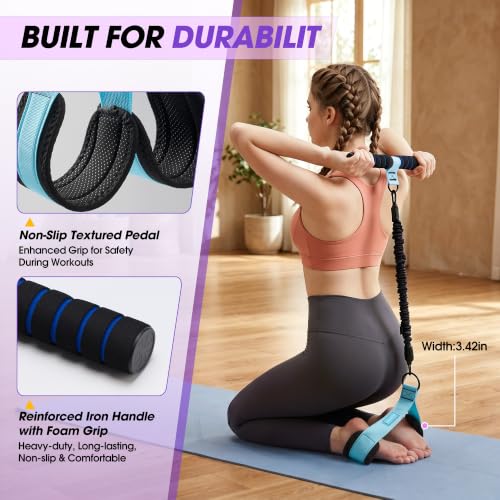 Upgraded Pedal Resistance Band with Handle, 3-Tube Adjustable for Workout - color: Blue