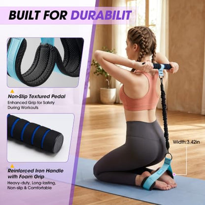 Upgraded Pedal Resistance Band with Handle, 3-Tube Adjustable for Workout - color: Blue