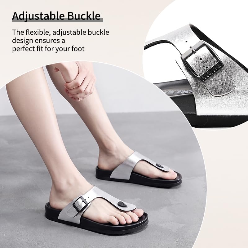 Women Arch Support Flip Flops – Adjustable - color: Silver, size: 8