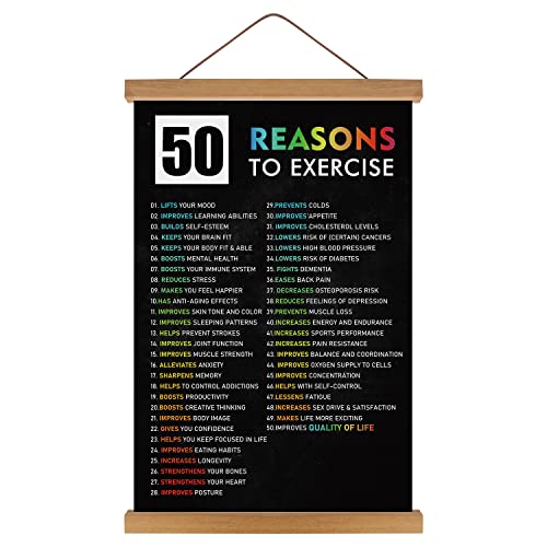 HPNIUB Natural Wood Magnetic Hanger Frame ''50 REASONS TO EXERCISE'' Poster- Motivational Words Wall Art,40X64CM Inspirational Workout Art Print, Fitness Home Decor For Gym,Exercise Classroom Decor - color: GYM, size: 25"L x 15.7"W