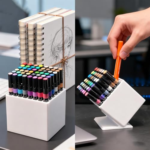 Marker Storage Organizer, 48 Slots 12mm Marker Storage, Vertical/45° Angle | Placement, Desk Marker Organizer With Dividers, For Home and Office