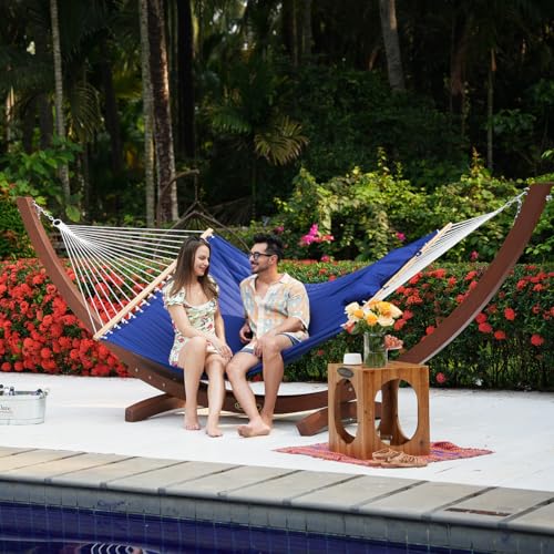 Lazy Daze 12 FT Double Hammock with Spreader Bar for Outside, Navy Blue | 2 Person Heavy Duty Hammock with Detachable Pillow and Carabiners for Outdoor Backyard Poolside, 450lbs Weight Capacity - color: Navy Blue
