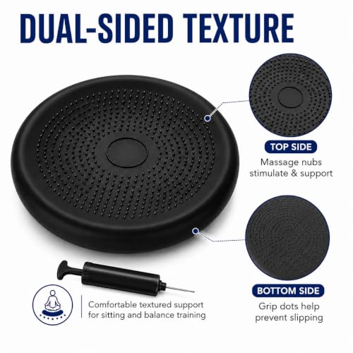 Hanstuten Wobble Seat Cushion Balance Disc - Rubber Wiggle Seat for Active Sitting, Office Desk Chair, and Core Strength Training - color: black