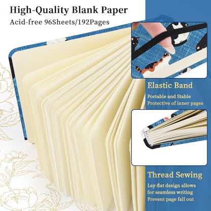 5x5" Pocket Sketch Book,80gsm Hardcover Art Sketchbook for Drawing Journal | Cloth Cover,80gsm Blank Paper,96Sheets,Lay-Flat,Portable Travel Creation Paint Diary Memo Planner,Dry Media. Cow Cat - color: Cloth Cover-4.8x4.8in-Cow Cat