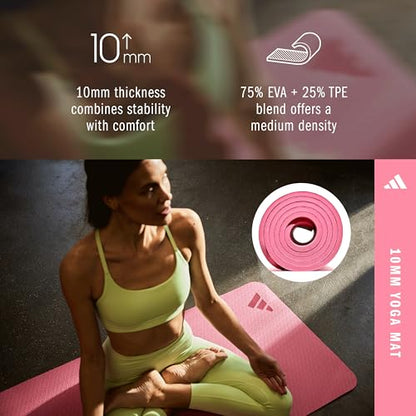adidas Yoga Mat - Eco Friendly - Non Slip, Durable Textured Surface - color: Pink Fusion, size: 10 mm