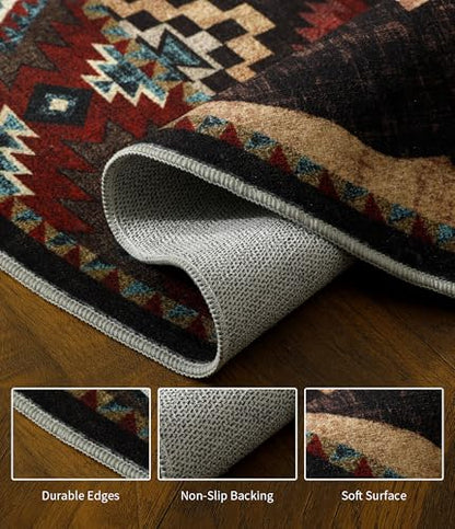YIHOUSE Washable Rustic Cabin Round Rug, 4ft - color: Brown, size: 4' (Round)