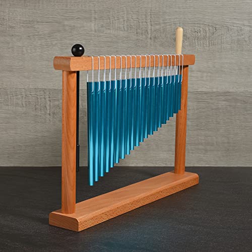 MIHEY 20 Note Bar Chimes Percussion Instrument | Tabletop Blue Wind Chime with Stand & Mallet for Sound Healing, Meditation & Music Therapy - color: Blue