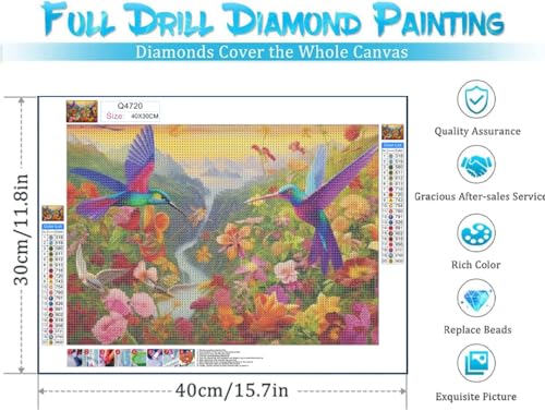 DOTSOPS 4 Pcs Hummingbird Diamond Painting Kits for Adults Round Full Drill | Art Painting Kit,Crafts DIY 5D Diamond Art Packs Kits,Full for Adults Beginner,Home Wall Decoration Gift 11.8 x 15.7 Inches - color: Flowers Bird