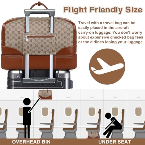 ITIEZY Weekender Bag for Women 21.5" Travel Duffel Large Carry On Bag 3PCS | Nylon Duffel Bag with Waterproof Shoe Compartment, Crossbody Bag and Toiletry Bag, Travel Weekend Hospital Overnight Gym Bag - color: 9-light Brown