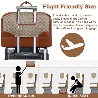 ITIEZY Weekender Bag for Women 21.5" Travel Duffel Large Carry On Bag 3PCS | Nylon Duffel Bag with Waterproof Shoe Compartment, Crossbody Bag and Toiletry Bag, Travel Weekend Hospital Overnight Gym Bag - color: 9-light Brown