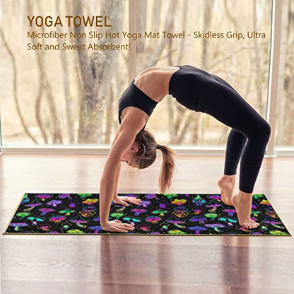 Yoga Mat Towel Colorful Mushroom, 73" x 27" - color: Colorful Mushroom