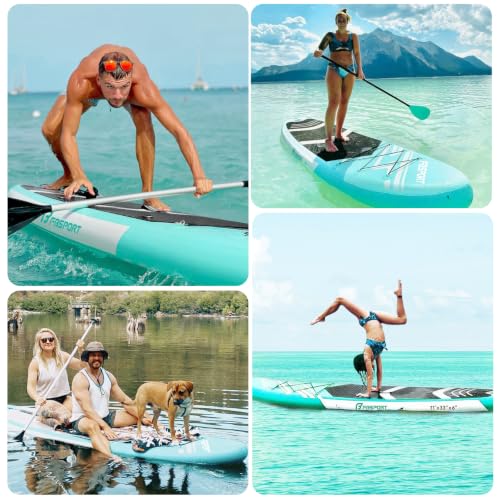 FBSPORT 11' Premium Stand Up Paddle Board, Yoga Board with SUP Accessories & Carry Bag | Wide Stance, Surf Control, Non-Slip Deck, Leash, Paddle and Pump for Youth & Adult - color: Mint Green