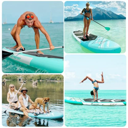 FBSPORT 11' Premium Stand Up Paddle Board, Yoga Board with SUP Accessories & Carry Bag | Wide Stance, Surf Control, Non-Slip Deck, Leash, Paddle and Pump for Youth & Adult - color: Mint Green
