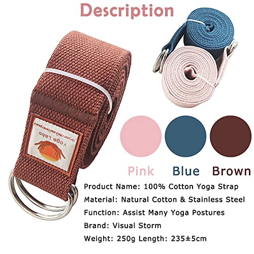 8ft 240g Super Thick Fitness Yoga Strap for Stretching, 3 Color Pure Cotton Durable Fitness Belt Bands Exercise Safe Adjustable D-Ring Buckle Gym Press Rope, Physical Therapy Tools - color: PINK