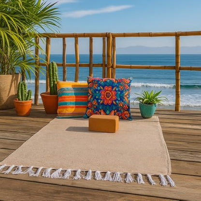 Open Road Goods Solid Color Mexican Yoga Blanket – Large Handwoven Throw for Yoga, Beach, Camping or Home – Soft and Durable Cotton Blend - color: Tan Blanket