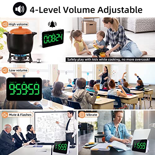 Samshow Rechargeable Digital Kitchen Timer, Green, 5 Inch | Countdown/Up, 3 Adjustable Brightness, 4 Adjustable Volume , 5" LED Display, Magnetic, For Classroom/Office/Home/Work/Game - color: Green