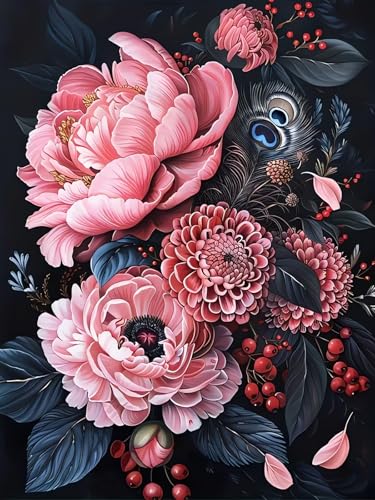 Flowers Diamond Art Kits for Adults, Feathers 5D Diamond Painting Kits for Adults, DIY Gem Painting, Dimond Art Paintings Kit, Crafts for Adults, Full Drill Diamond Dot for Home Wall Decor 12 X 16 In - color: CM083
