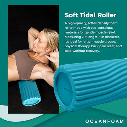Oceanfoam Soft Tidal Roller (Miami Blue) - Low Density Foam Roller for Physical Therapy, Back Pain, Exercise & Stretching - Wave Textured - Yoga, Athletics, & Wellness - Full Size, 20" x 5" - color: Miami Blue